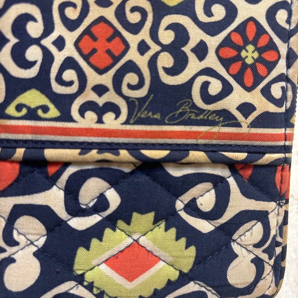 Vera Bradley Wallet Clutch Sun Valley Navy Cream Orange Lime Green Zipup - Picture 5 of 16